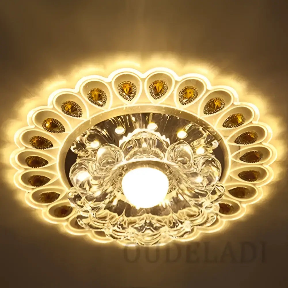 Elegant gold crystal glass led ceiling light with petal-shaped glass elements and warm amber accents for living room decorbites ceiling light