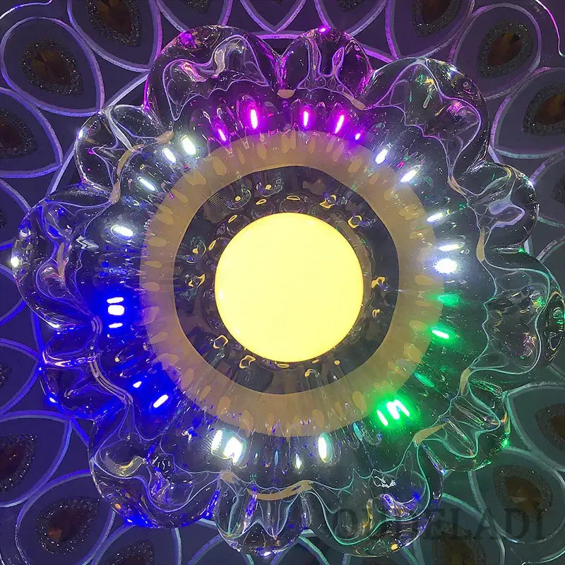 Elegant gold decorbites crystal glass led ceiling light with translucent flower shape and colorful led accents for living room