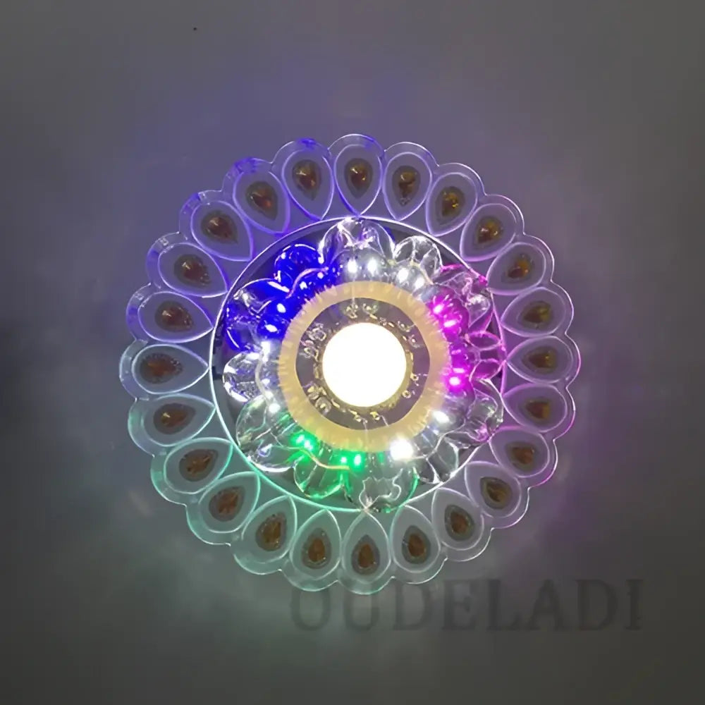 Elegant gold crystal glass led ceiling light with multi-colored peacock feather patterns for living room decorbites crystal glass