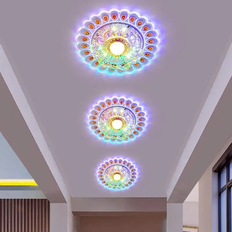 Elegant gold crystal glass led ceiling light with iridescent glass and glowing accents for living room decorbites ceiling light