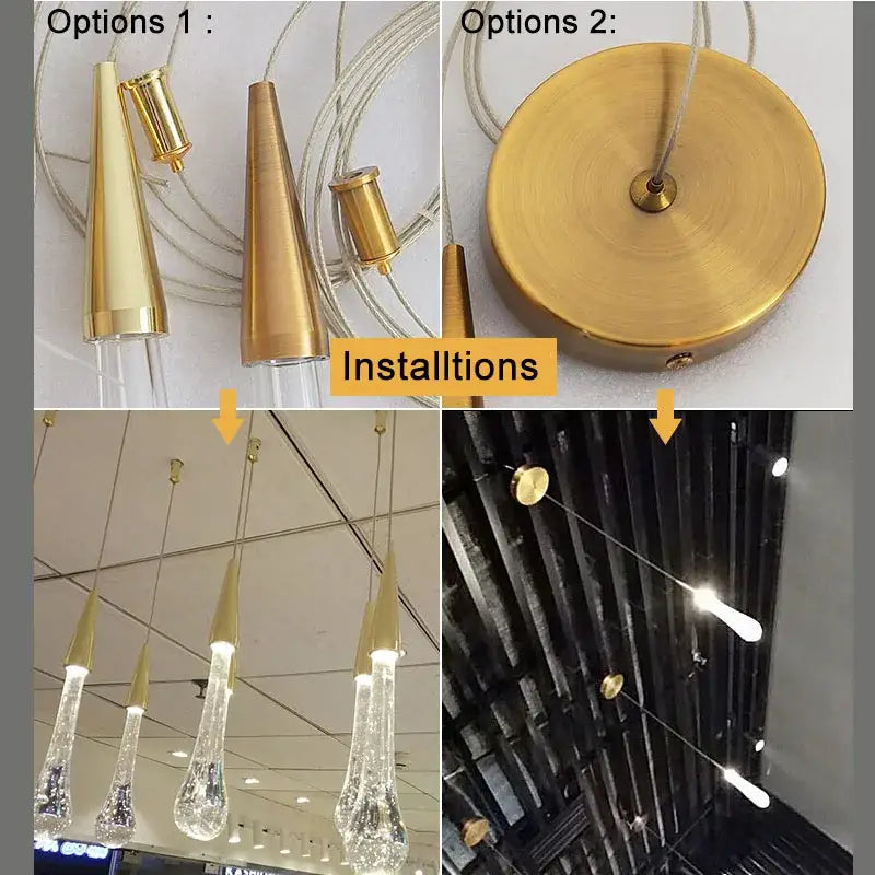 Elegant gold pendant lights with conical shades and decorbites crystal glass led teardrop design for dining room decor