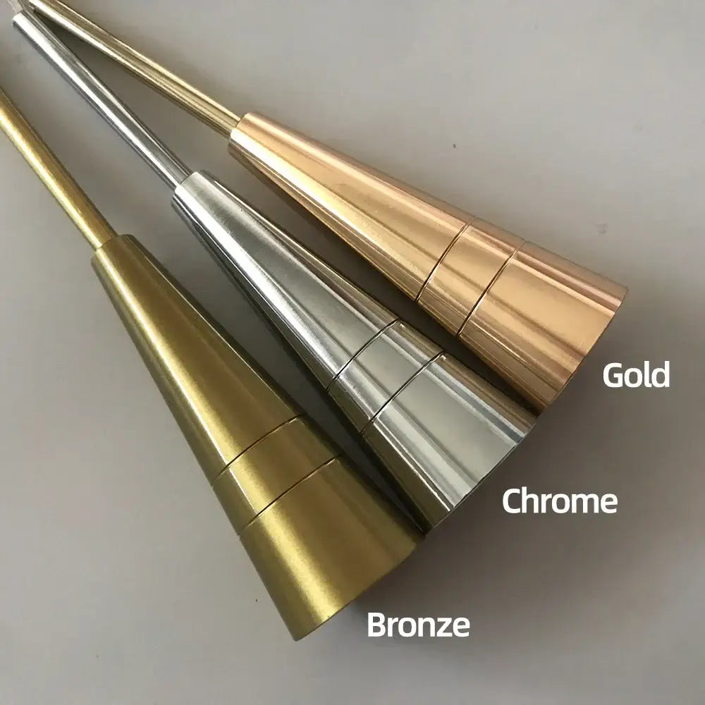 Three conical metal finials in gold chrome and bronze finishes for decorbites crystal glass led pendant lights dining room decor