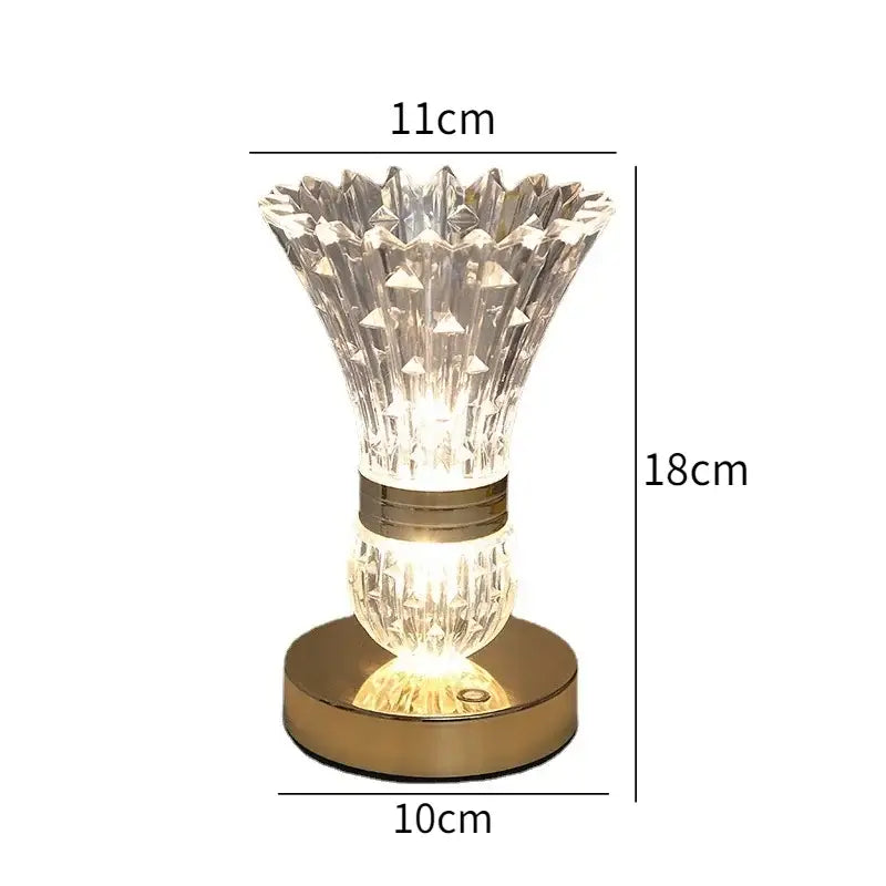 Elegant gold crystal led vase table lamp with crystal cut glass and metallic band for bedroom decorbites crystal led decor