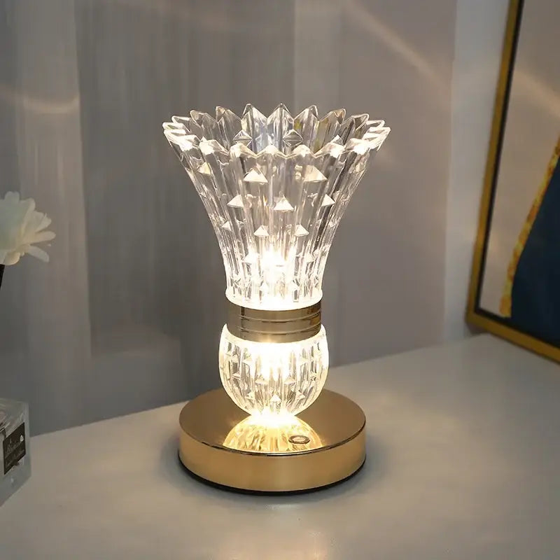 Elegant gold crystal led vase table lamp with crystal-cut glass and illuminated interior for bedroom decorbites crystal led use