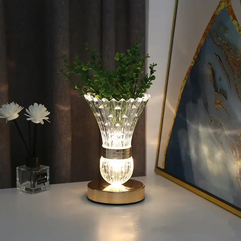 Elegant gold decorbites crystal led vase with faceted fluted design and warm internal glow for bedroom decorbites crystal led