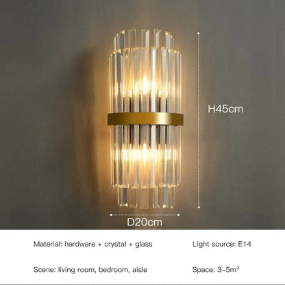 Elegant gold crystal led wall lamp with vertical glass rods in a metal frame ideal for bedroom decorbites wall lamps