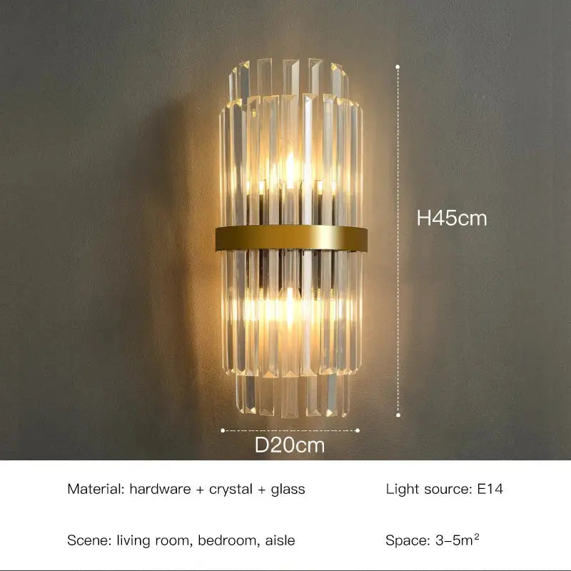 Elegant gold crystal led wall lamp with vertical glass rods in a metal frame ideal for bedroom decorbites wall lamps