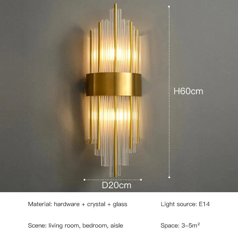 Elegant gold crystal led wall lamps featuring cascading vertical glass rods for bedroom decorbites crystal led wall lamps