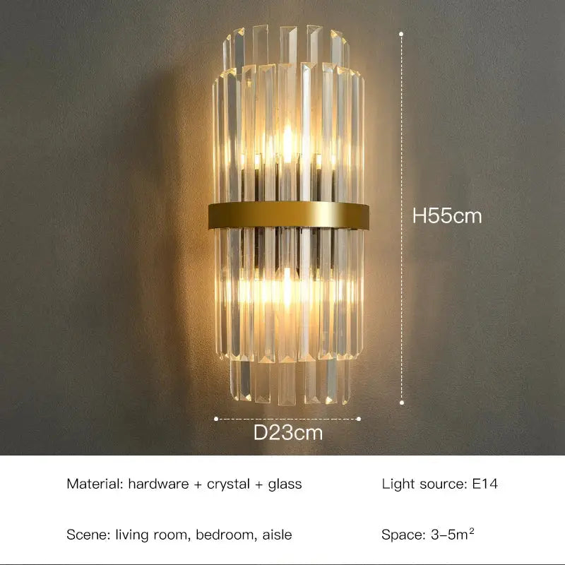 Elegant gold led wall lamp with vertical crystal rods and e14 bulb for bedroom decorbites crystal led wall lamps decor