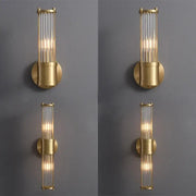 Elegant gold crystal led wall lights with vertical glass rods and cylindrical base suitable for living room decorbites crystal led sconce