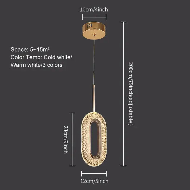 Elegant gold crystal oval pendant light chandelier with textured mesh surface and adjustable hanging chain for living room