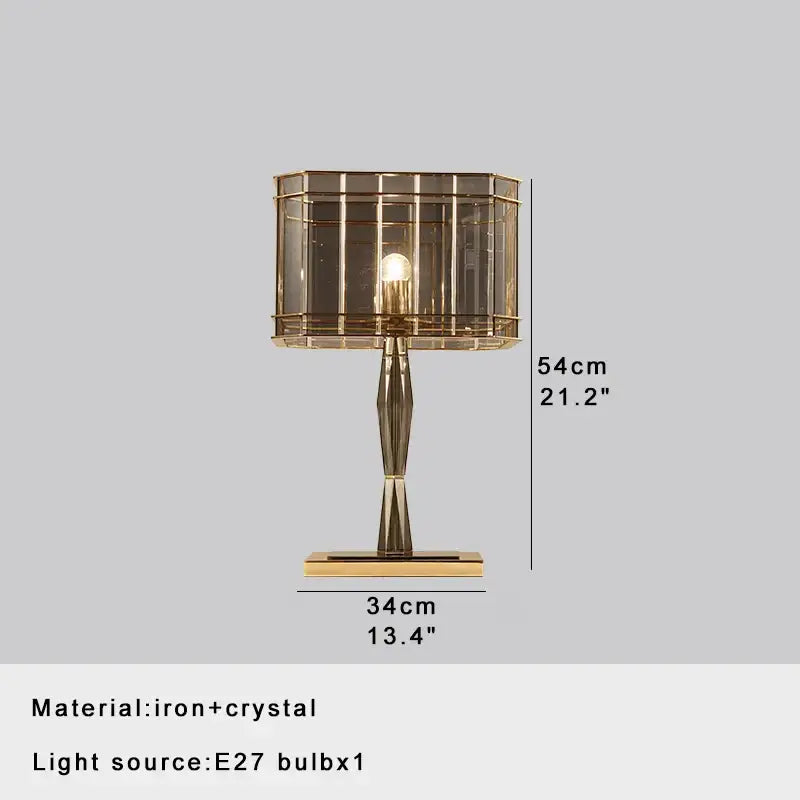 Elegant gold crystal table decor lamp with geometric crystal shade and iron base for bedroom desk lighting