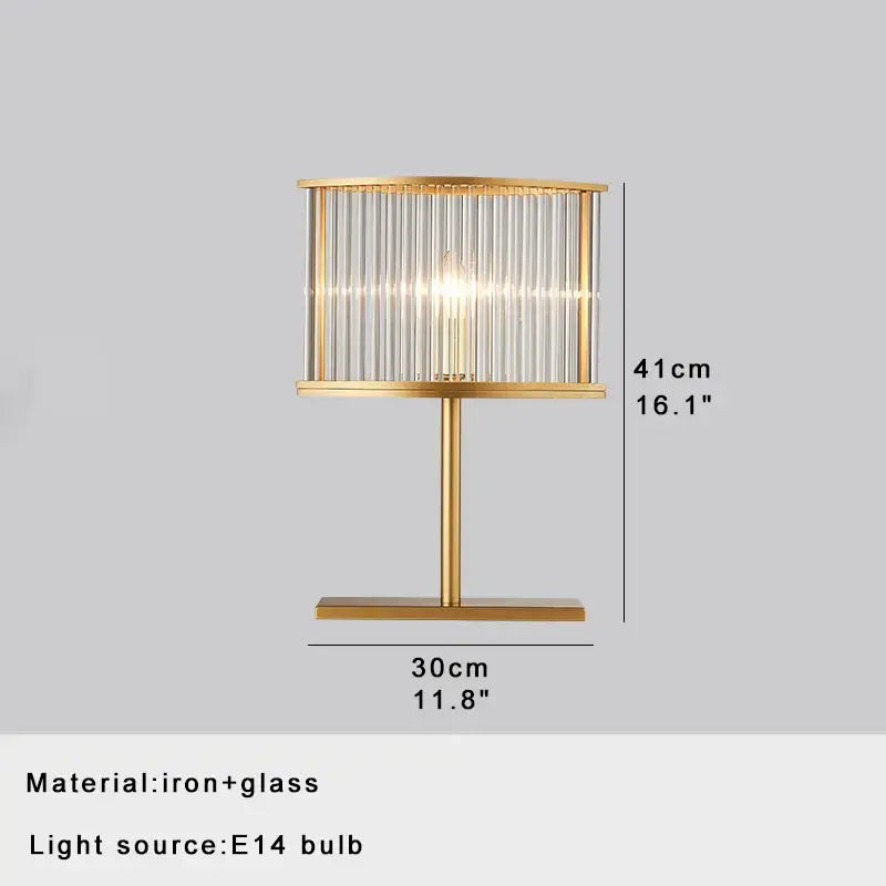 Elegant gold decorbites crystal table lamp with cylindrical glass shade and iron frame for bedroom desk light