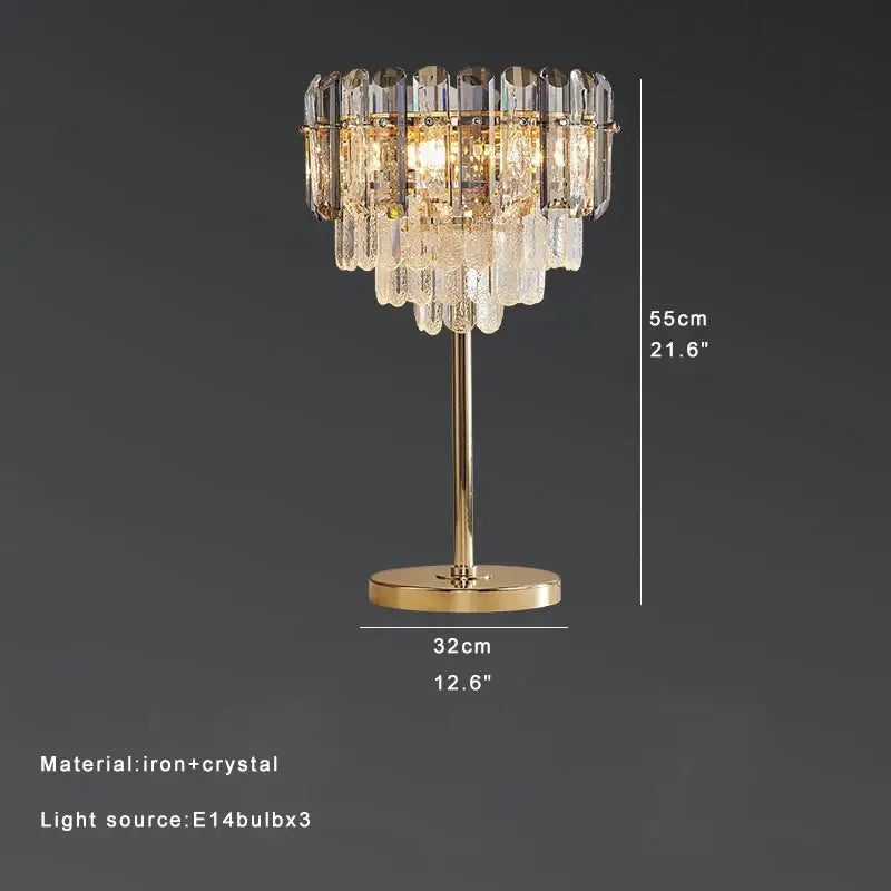 Elegant gold crystal table decor lamp with cascading crystal tiers for bedroom or desk lighting by decorbites crystal table