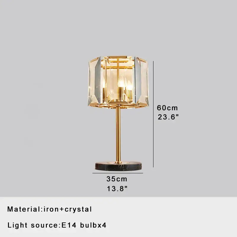 Elegant gold crystal table decor lamp with faceted crystal shade and black marble base for bedroom desk lighting