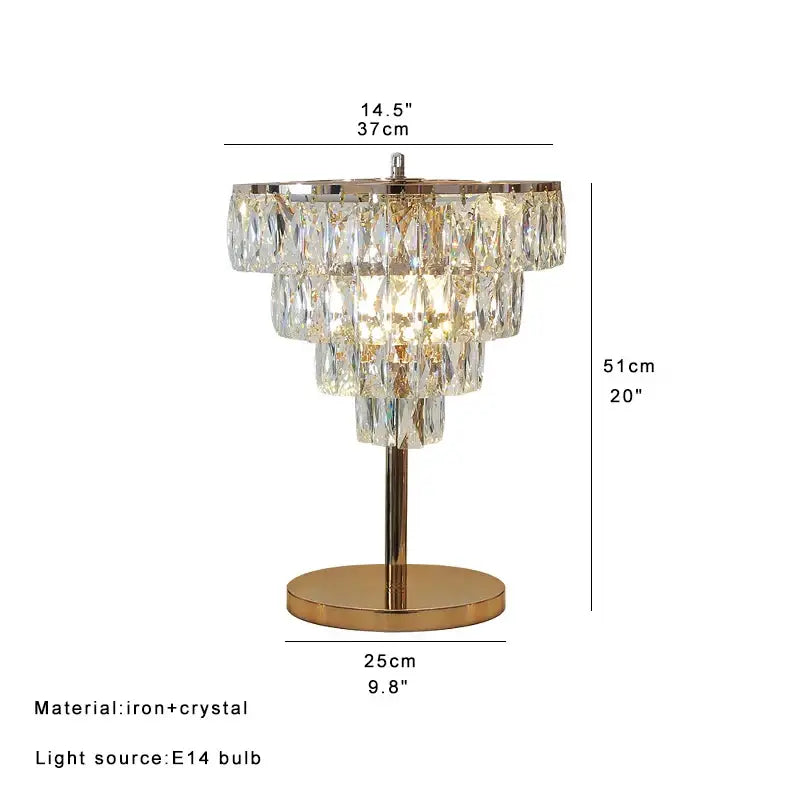 Elegant gold crystal table decor lamp with cascading clear crystal prisms for bedroom or desk lighting decorbites crystal table
