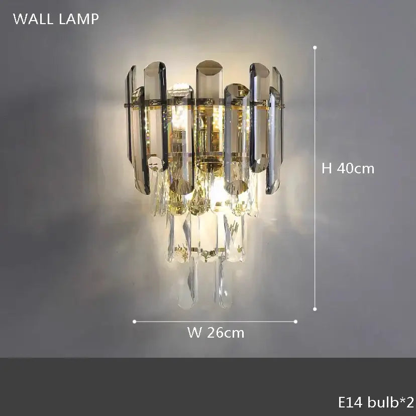Elegant gold crystal table decor lamp with clear glass prisms and two e14 bulbs for bedroom desk lighting decorbites crystal table