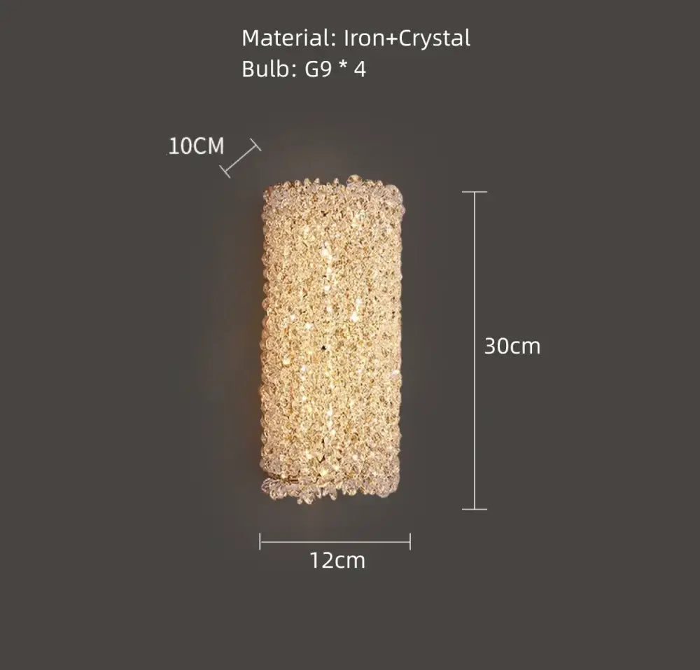 Elegant gold crystal wall lamp made of iron with textured surface and sparkling crystals for bedroom sconce lighting