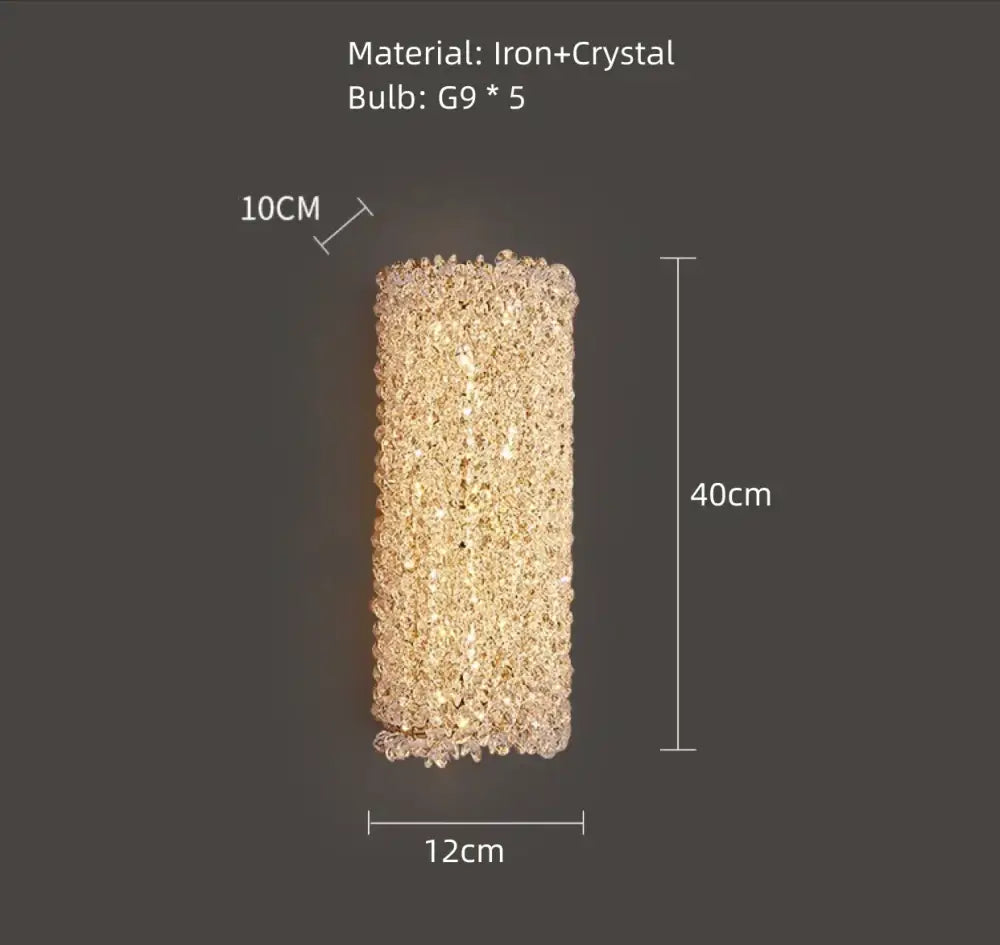 Elegant gold crystal wall lamp iron and crystal rectangular 40cm tall wall lamp for bedroom decorbites crystal wall lighting