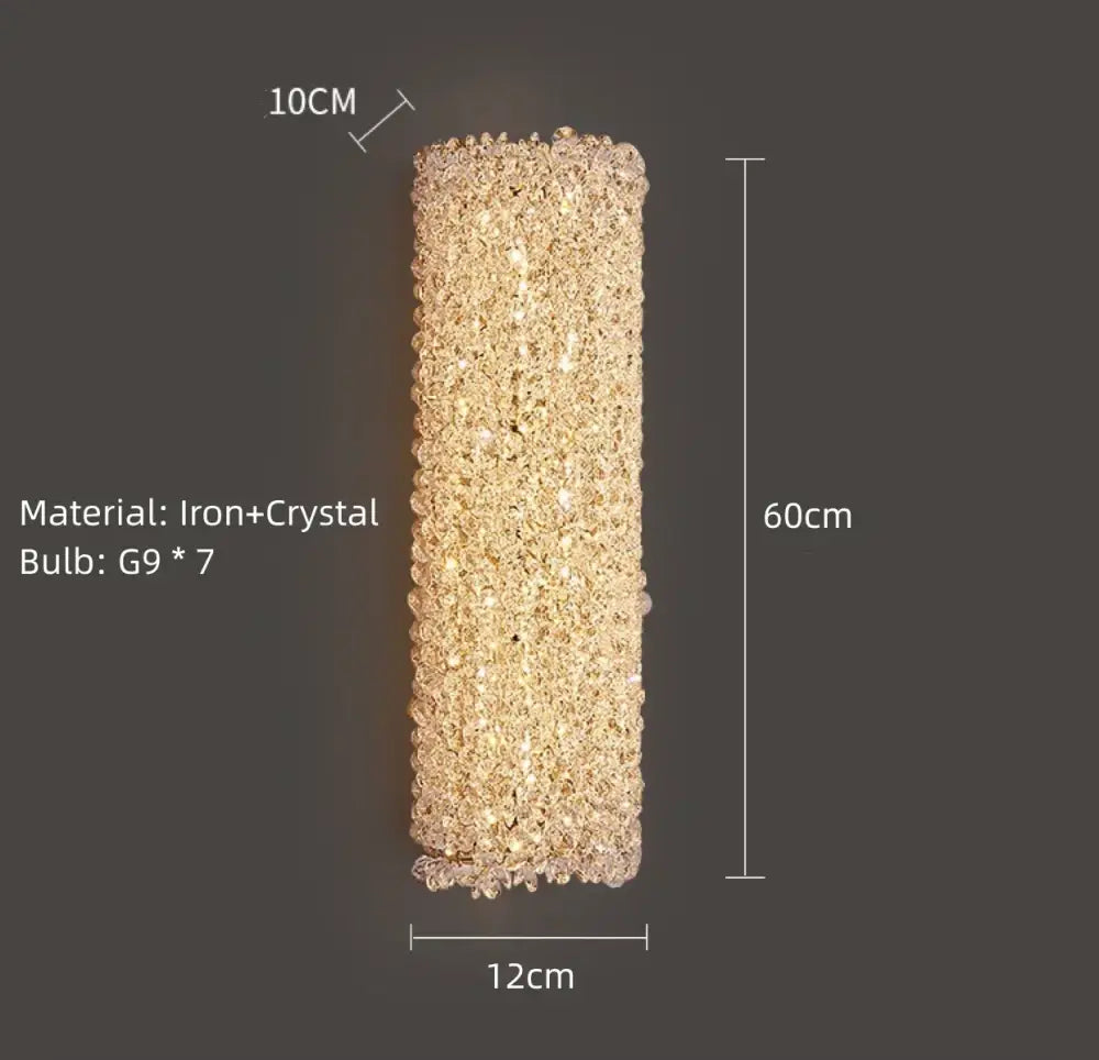 Elegant gold crystal wall lamp bedroom sconce lighting with iron frame and decorbites crystal wall beads emitting warm glow