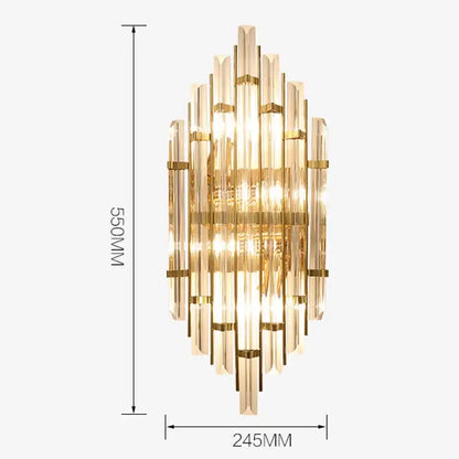 Elegant gold crystal wall lamp with cascading clear glass rods and metallic accents for living room wall lamp