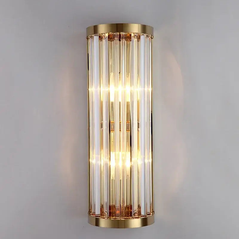 Elegant gold crystal wall lamp with vertical clear glass rods ideal as a decorbites crystal wall living room sconce