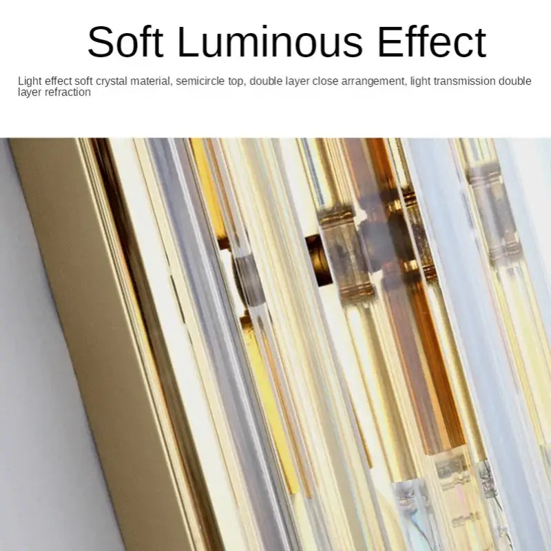 Elegant gold crystal wall lamp with translucent rods and soft luminous effect ideal for living room decorbites crystal wall lamp