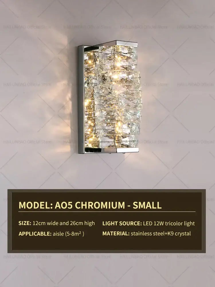 Elegant gold crystal wall lamp with rectangular stainless steel frame and k9 crystal elements for living room decorbites crystal wall