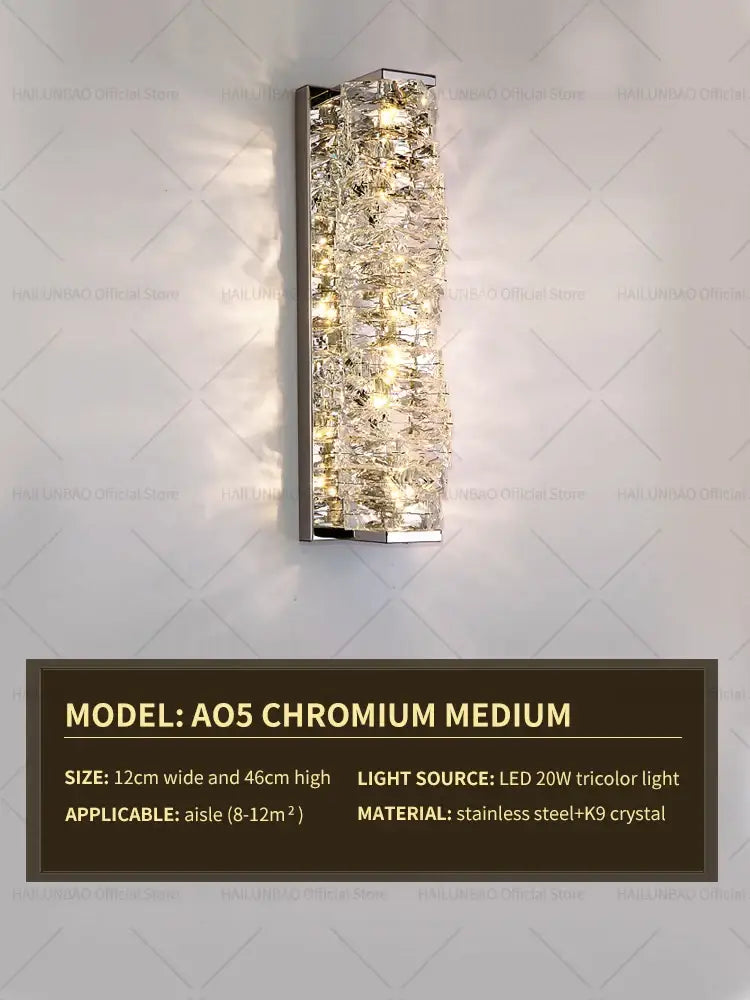 Elegant gold crystal wall lamp with k9 crystals and stainless steel frame for modern living room decorbites crystal wall lamp