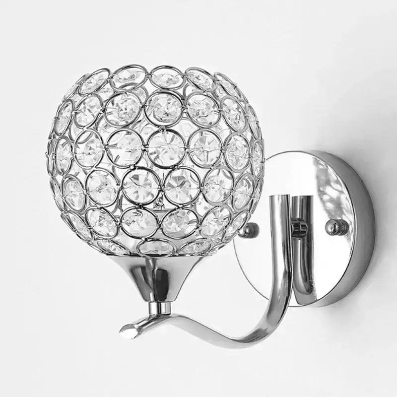Elegant gold crystal wall sconce with a sparkling chrome finish and spherical globe design for bedroom decorbites crystal wall use