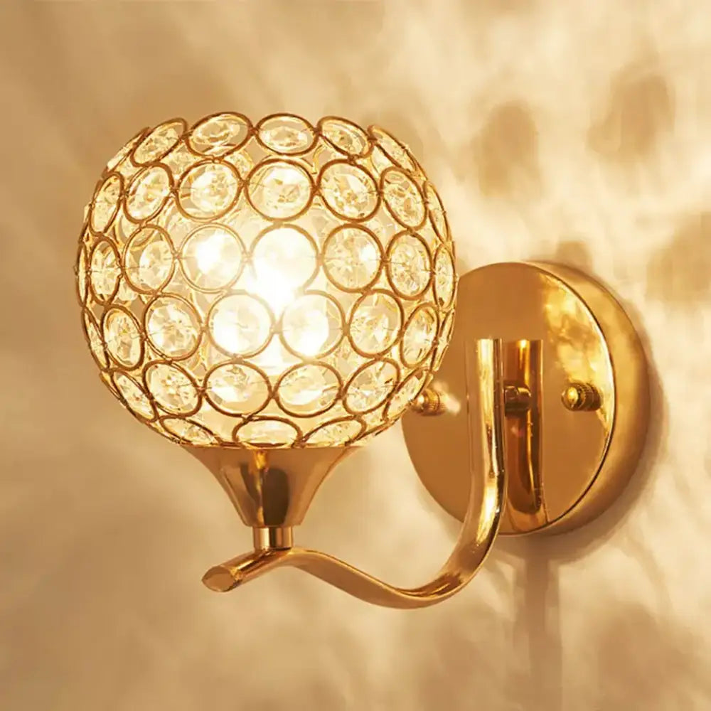 Elegant gold crystal wall sconce with spherical globe design ideal for bedroom decorbites crystal wall lighting