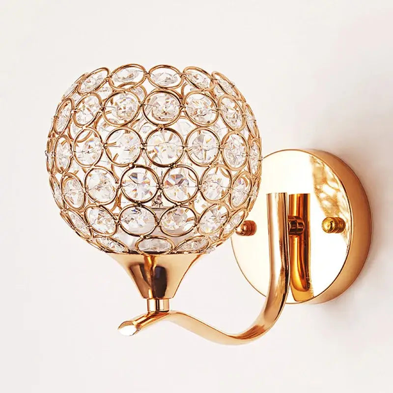 Elegant gold crystal wall sconce with spherical globe design for bedroom decorbites crystal wall lighting