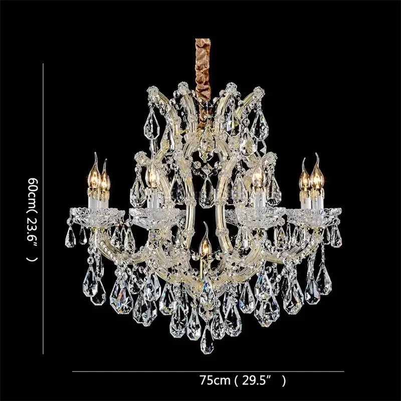 Elegant gold decorbites crystal candle chandelier with metal arms and teardrop crystals for villa hall lighting