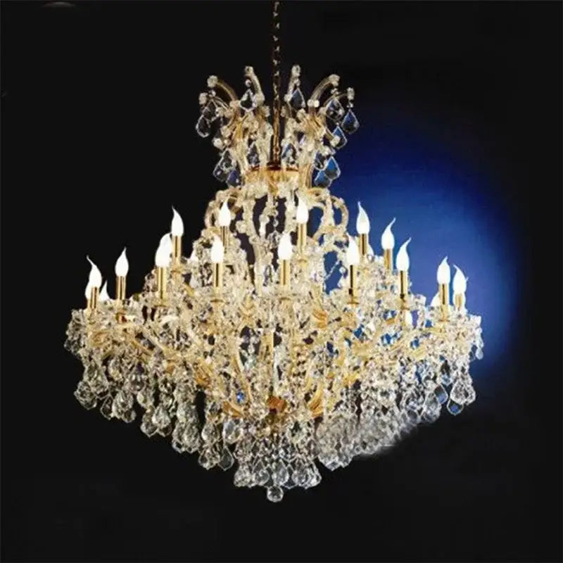 Elegant gold decorbites crystal candle chandelier with multiple tiers of glass droplets for villa hall lighting