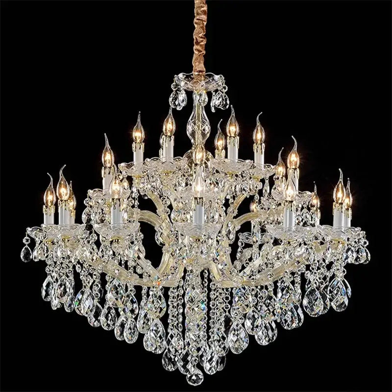 Elegant gold decorbites crystal candle chandelier with intricate metalwork and teardrop crystals for villa hall decor