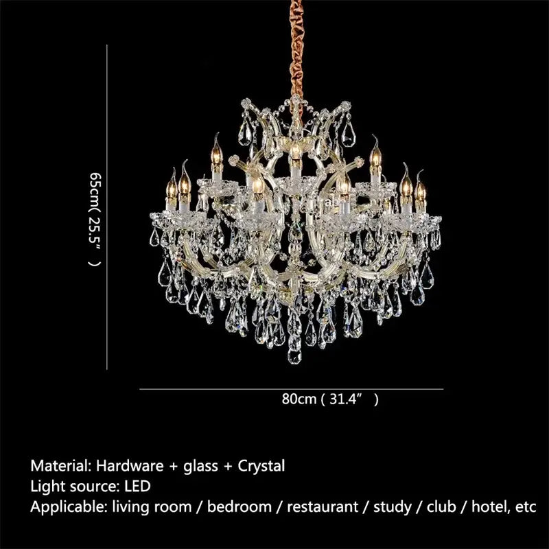 Elegant gold decorbites crystal candle chandelier with LED lighting and dangling glass teardrops for villa hall decor