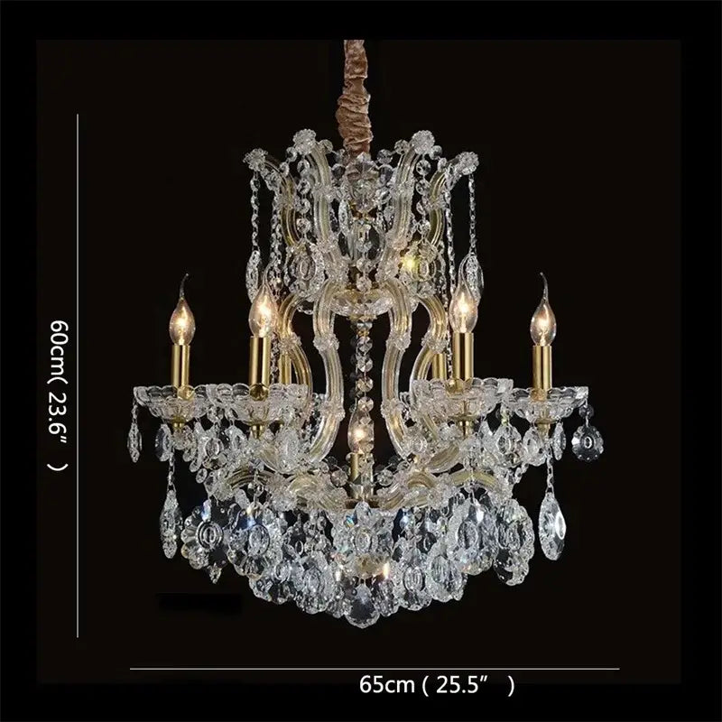 Elegant gold decorbites crystal candle chandelier with multi-tier glass ornaments for villa hall lighting