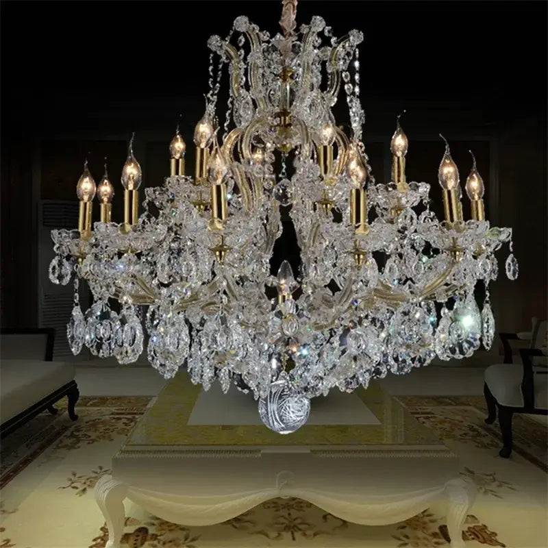 Elegant gold decorbites crystal candle chandelier with multi-tiered crystal design for villa hall lighting