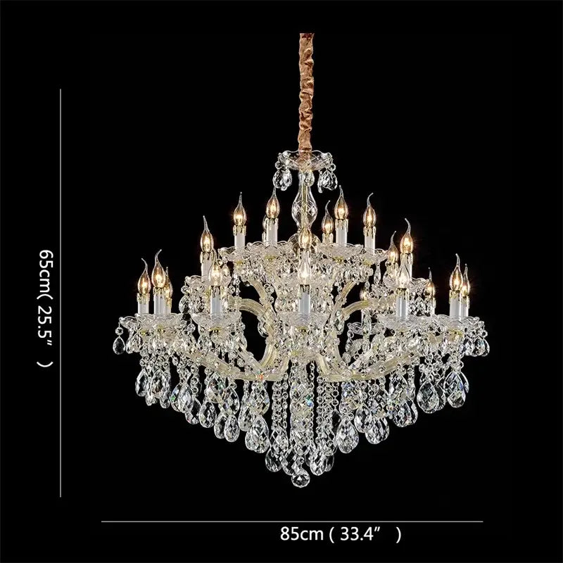 Elegant gold decorbites crystal candle chandelier with tiered teardrop crystals and candle-style bulbs for villa hall