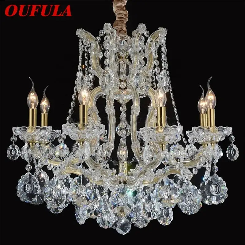 Elegant gold decorbites crystal candle chandelier with multiple candle-style bulbs for villa hall lighting