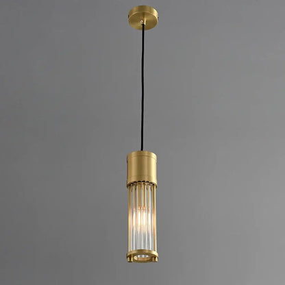 Elegant gold glass shade pendant lights with brass metal frame and vertical rods for kitchen and dining room use