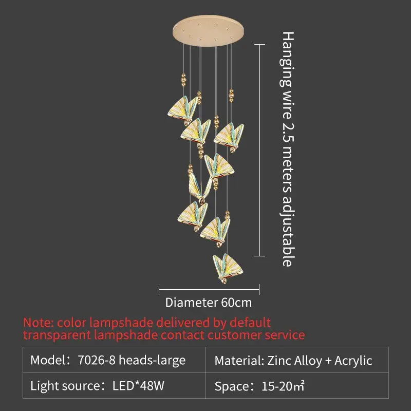 Elegant gold iridescent butterfly stairs bar pendant light with eight translucent butterfly lampshades for decorbites butterfly stairs decor