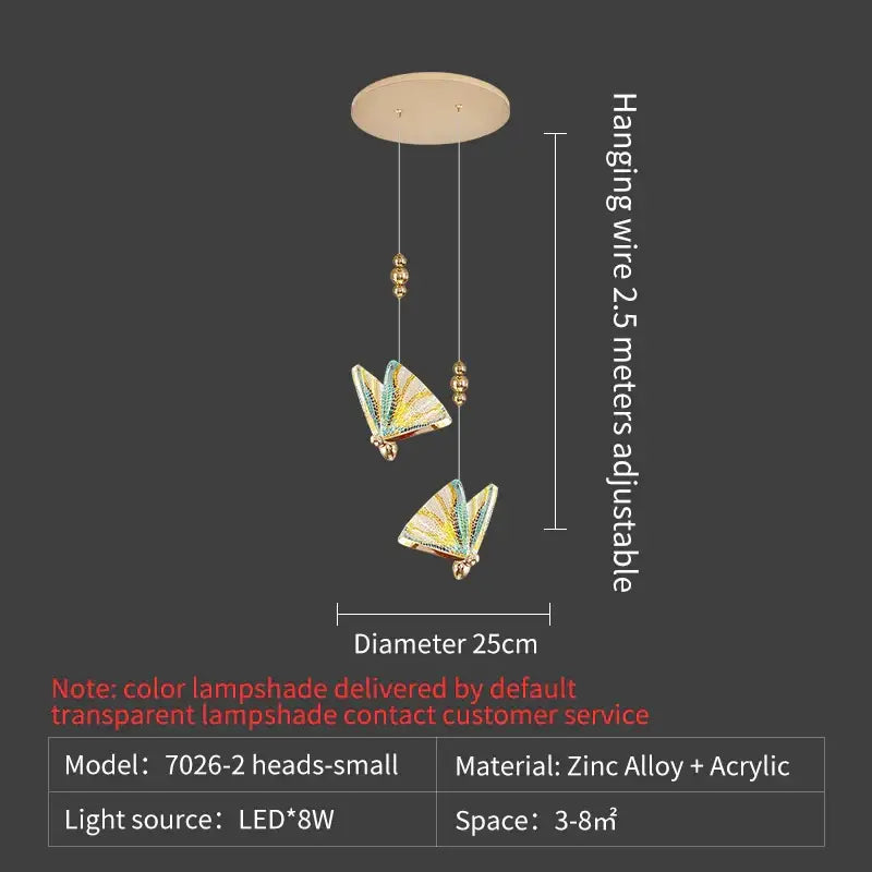 Elegant gold iridescent butterfly stairs bar pendant light with translucent butterfly design and 25cm gold ceiling mount