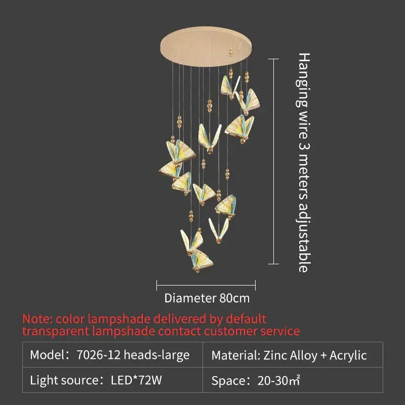 Elegant gold iridescent butterfly stairs bar pendant light with translucent wings and gold accents for bedroom decorbites butterfly stairs