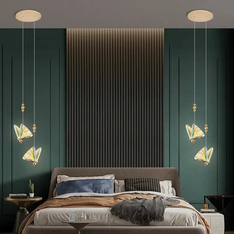 Elegant gold iridescent butterfly stairs bar pendant light with delicate wings and gold accents for bedroom decorbites butterfly stairs