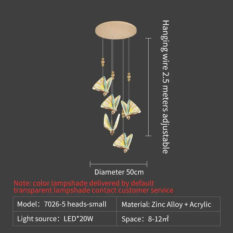 Elegant gold iridescent butterfly stairs bar pendant light with five translucent butterfly shades for bedroom decorbites butterfly stairs