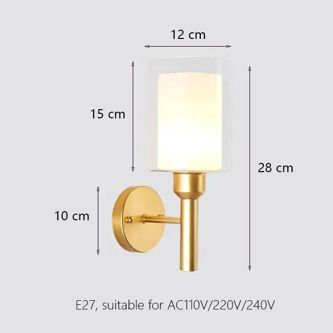 Elegant gold iron wall lamp with frosted glass shade featuring a cylindrical design for bedroom decorbites iron wall lamp