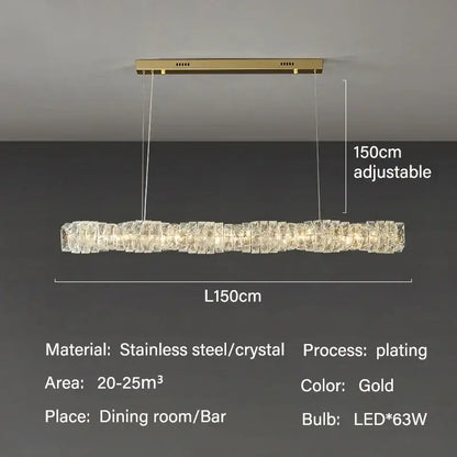 Elegant gold led crystal chandelier made of gold-plated stainless steel and crystal for dining room lighting