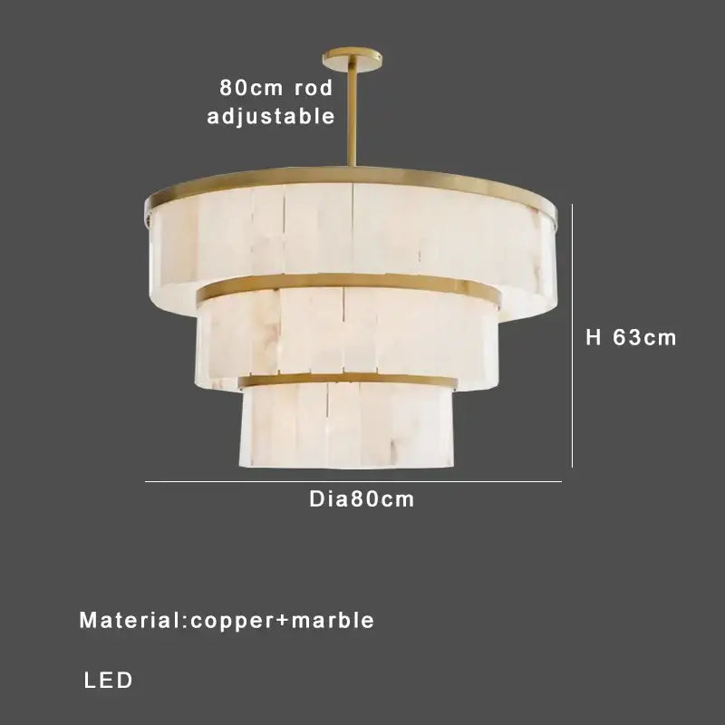 Elegant gold marble tiered pendant light with three white marble rings and gold marble ceiling frame for dining room decorbites