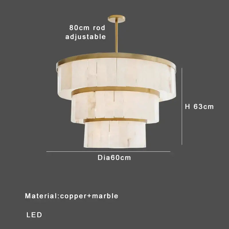 Elegant gold marble tiered pendant light with three concentric white marble rings framed by gold-toned copper for dining room decor